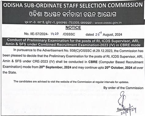 osscsc|OSSSC Exam Date 2024 Out for 2895 RI, ARI, AMIN Posts, .
